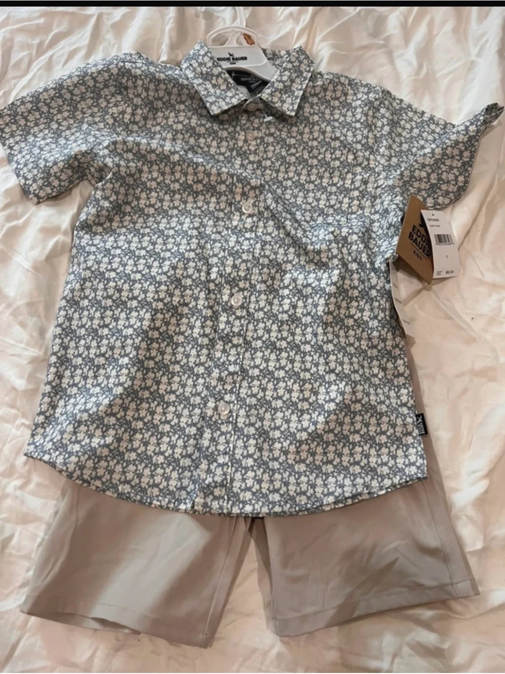 Eddie Bauer Short-Sleeve Button-Down Shirt and Short Sets, Boys Size 7, NWT